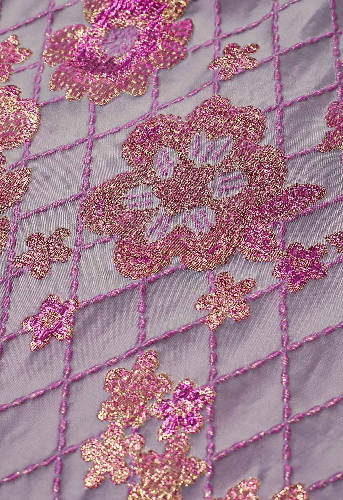 Jupe mi-longue en jacquard à motif floral tombant en lilas