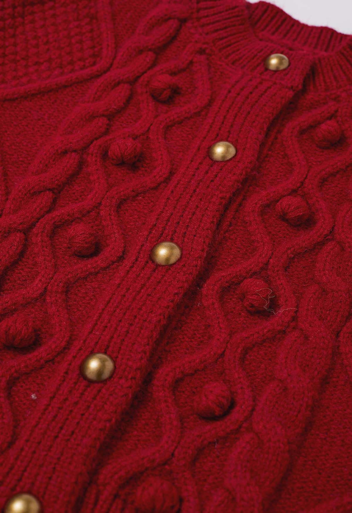 Cardigan court en maille gaufrée à pompons Euphoric en rouge