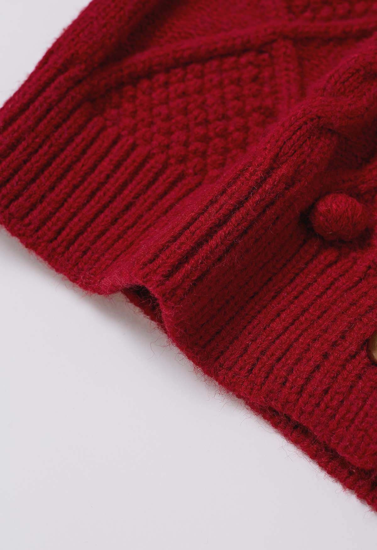 Cardigan court en maille gaufrée à pompons Euphoric en rouge