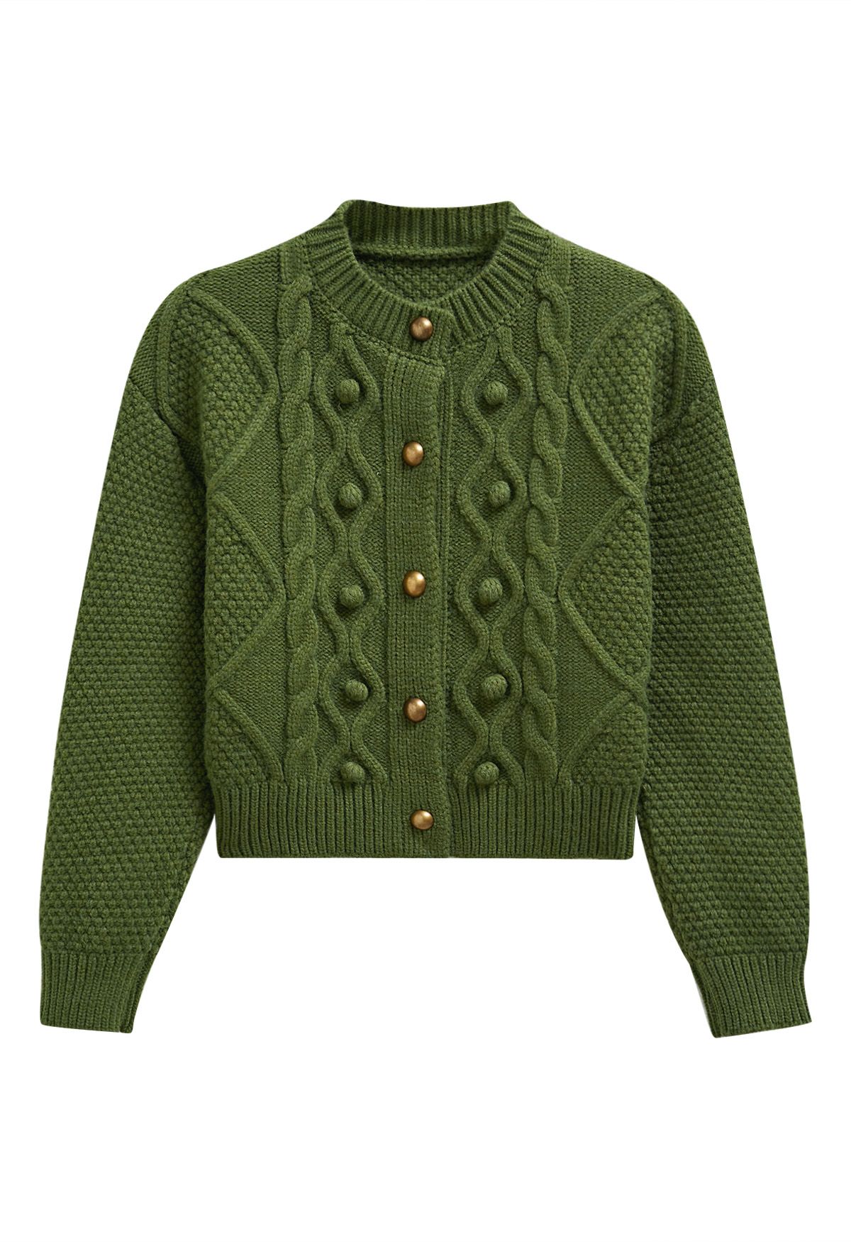 Cardigan court en maille gaufrée à pompons Euphoric en vert