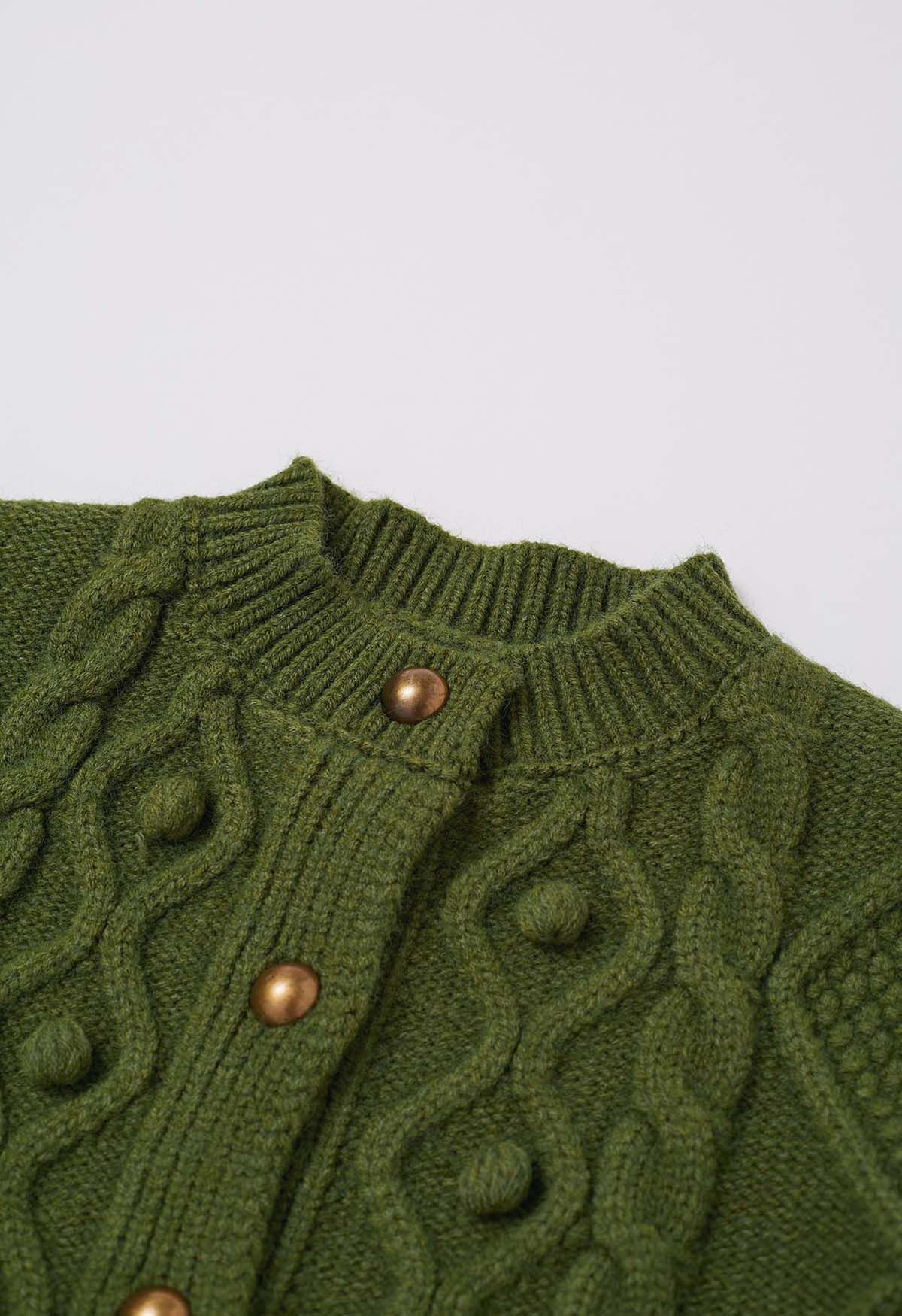 Cardigan court en maille gaufrée à pompons Euphoric en vert