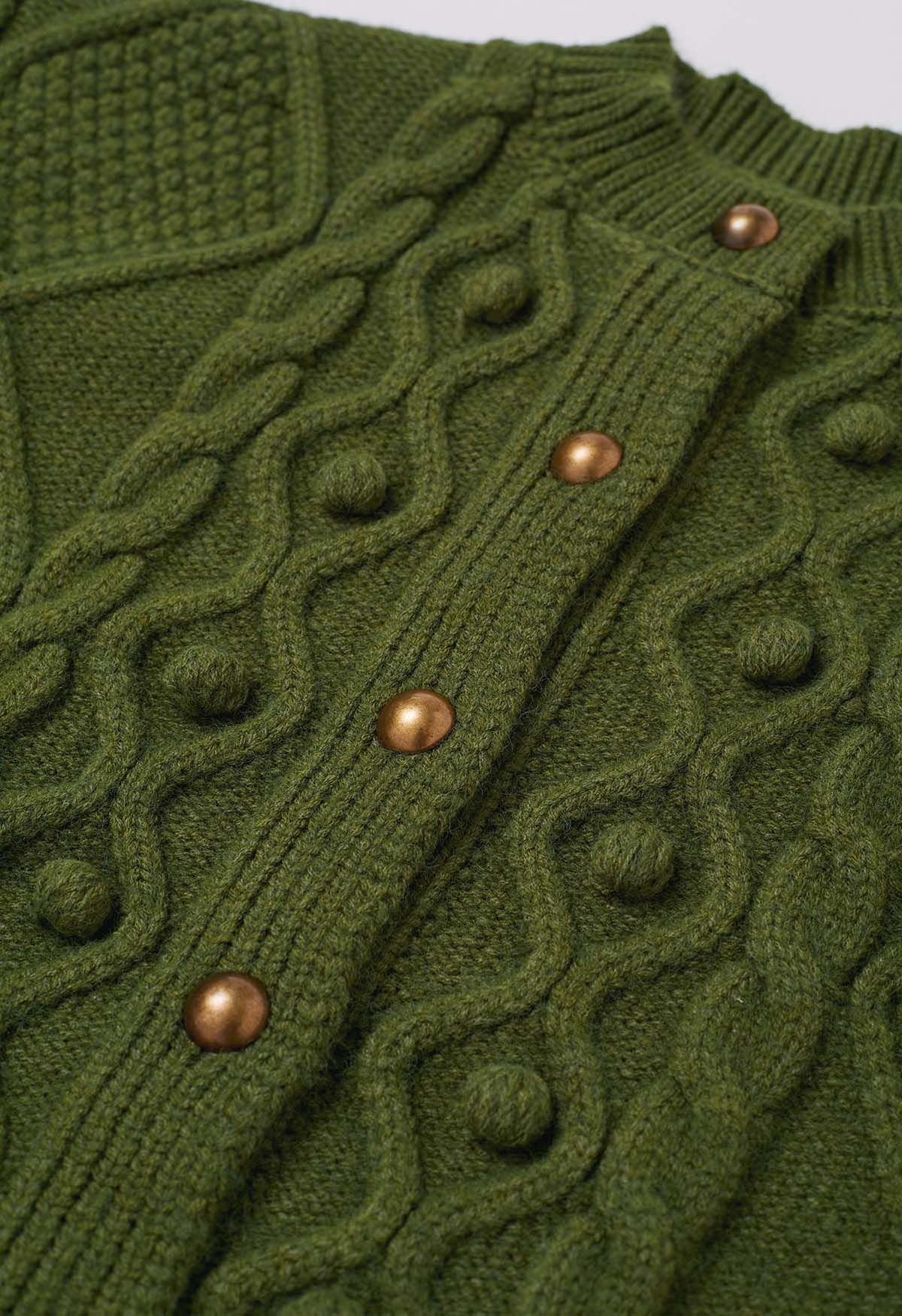 Cardigan court en maille gaufrée à pompons Euphoric en vert