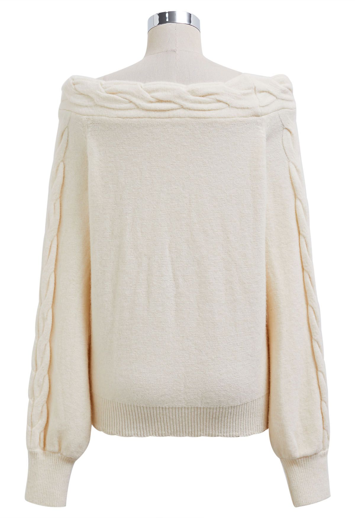 Pull en maille torsadée à épaules dénudées Bask in Winter en crème