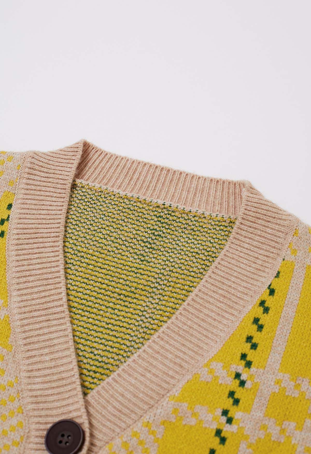 Cardigan court en maille boutonnée à manches chromatiques en jaune