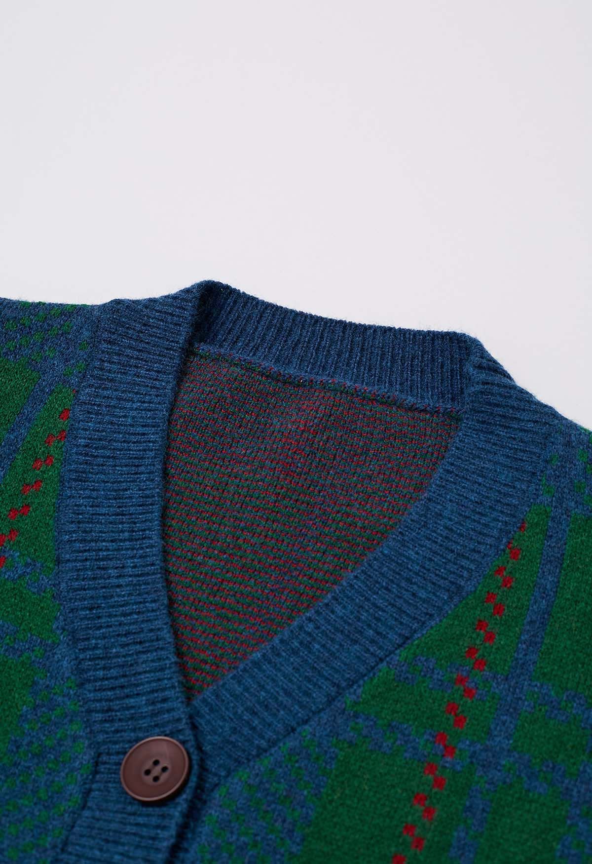 Cardigan court en maille boutonnée à manches chromatiques en vert