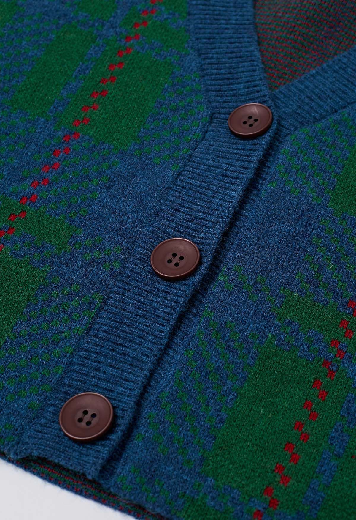 Cardigan court en maille boutonnée à manches chromatiques en vert