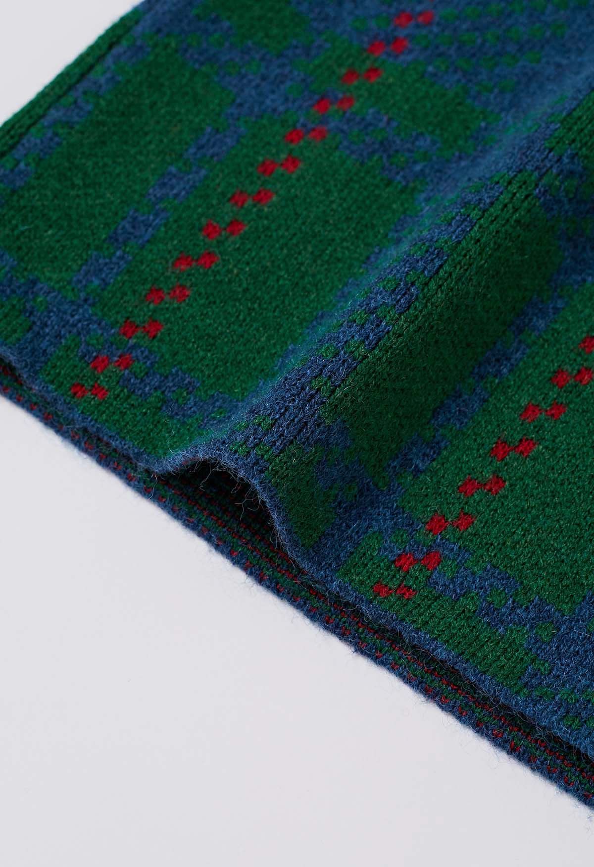 Cardigan court en maille boutonnée à manches chromatiques en vert