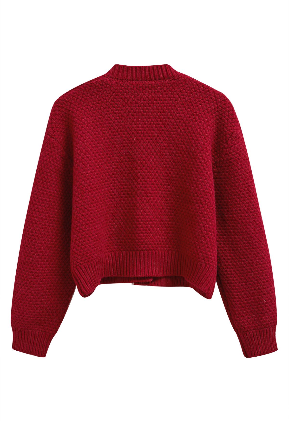 Cardigan court en maille gaufrée à pompons Euphoric en rouge