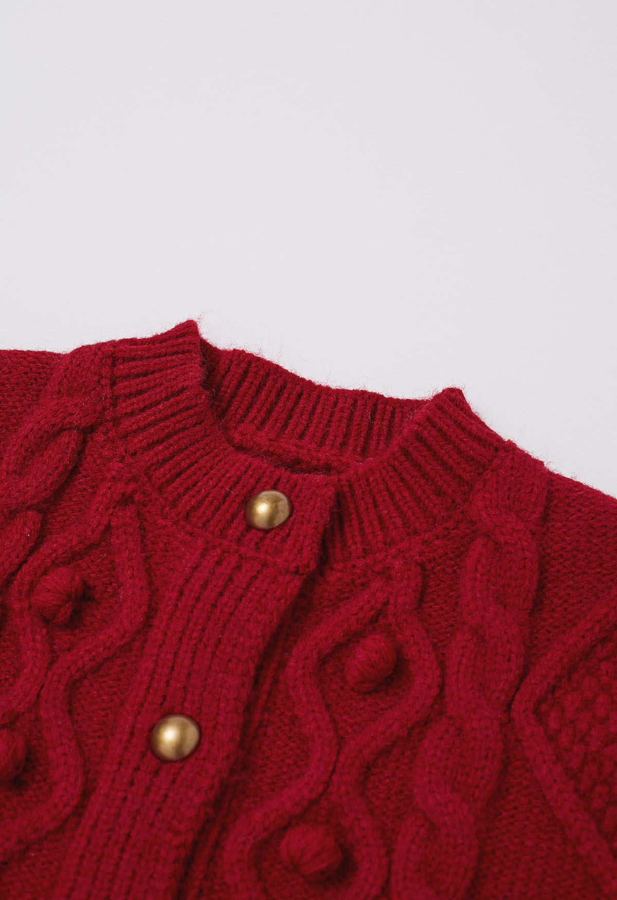 Cardigan court en maille gaufrée à pompons Euphoric en rouge