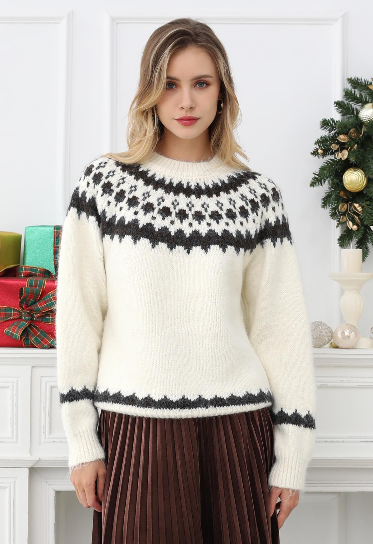 Pull en tricot pelucheux Fair Isle d'inspiration alpine