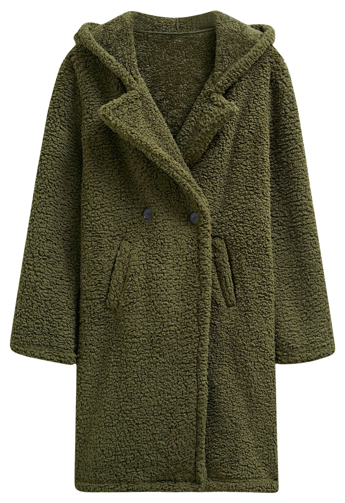 Manteau Sherpa à capuche Warm You Can Wear en olive