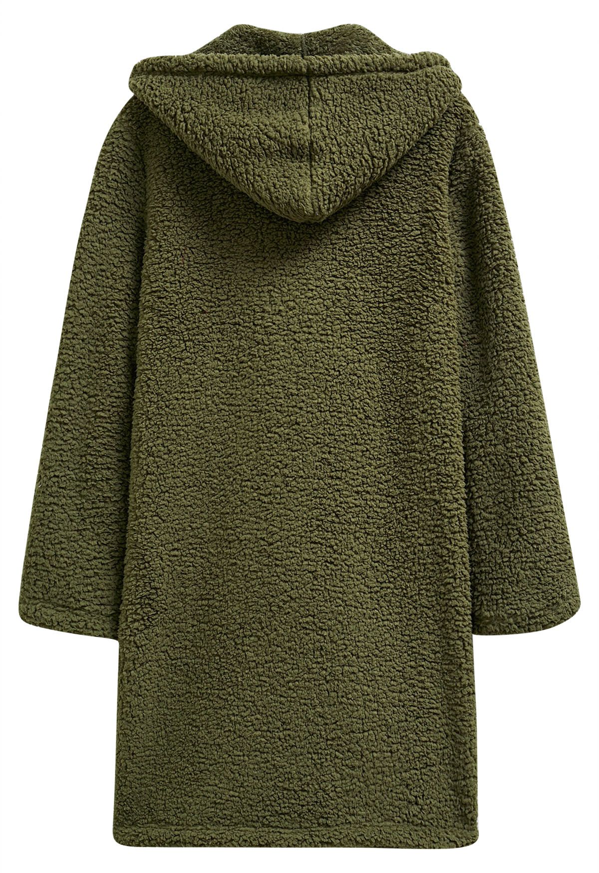 Manteau Sherpa à capuche Warm You Can Wear en olive