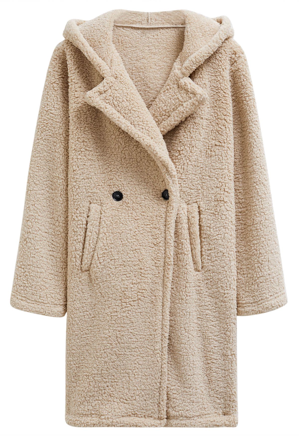 Manteau à capuche en sherpa Warm You Can Wear en beige clair