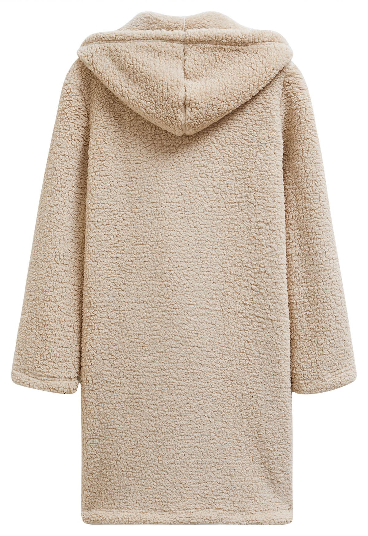 Manteau à capuche en sherpa Warm You Can Wear en beige clair