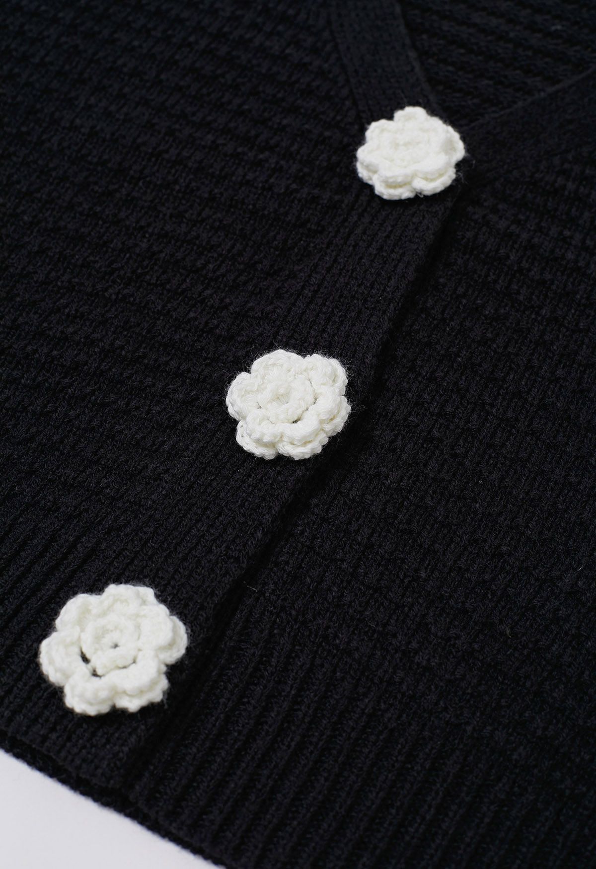 Cardigan court boutonné en maille Stitch Rose en noir