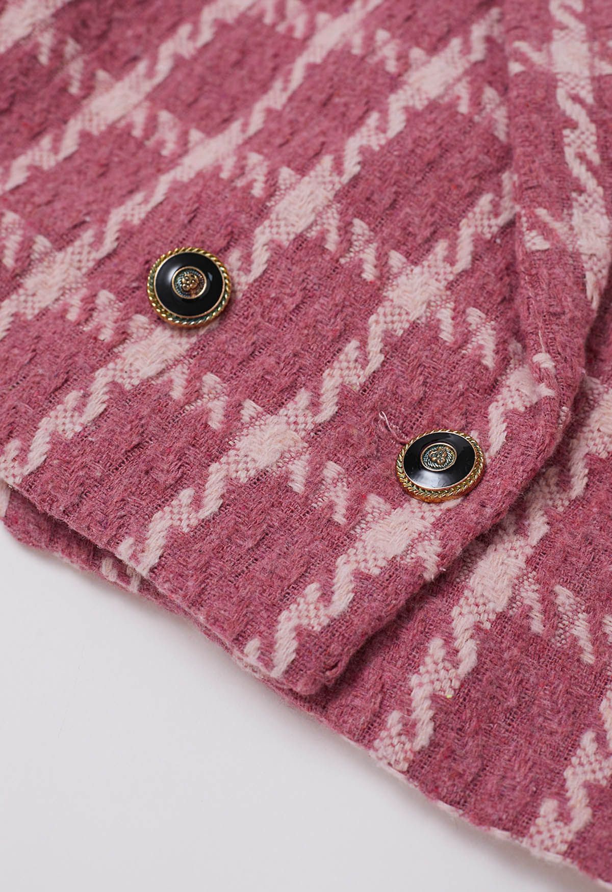 Blazer court à épaules rembourrées en tweed à carreaux en rose