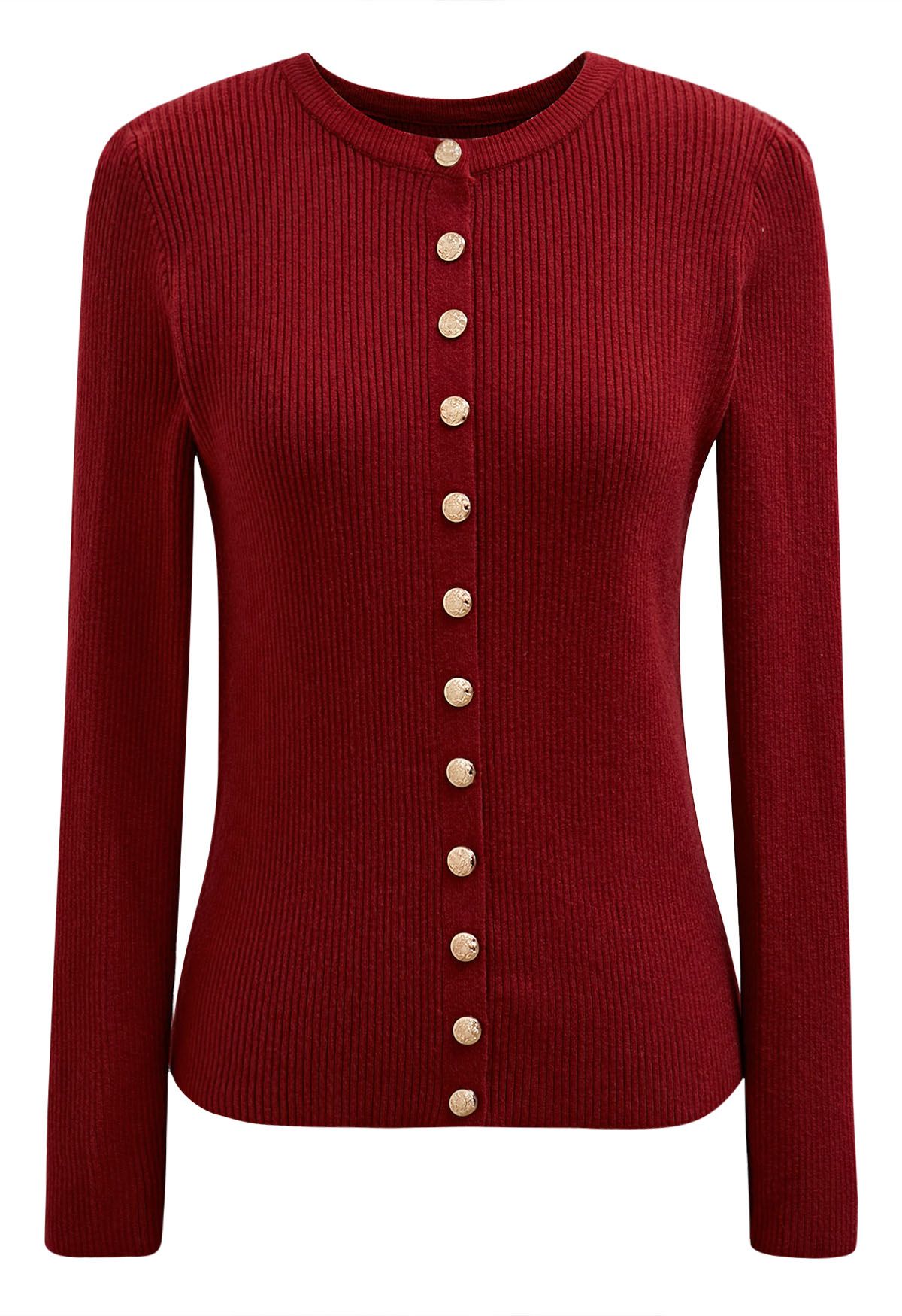 Cardigan boutonné en maille côtelée Chic Sense en rouge