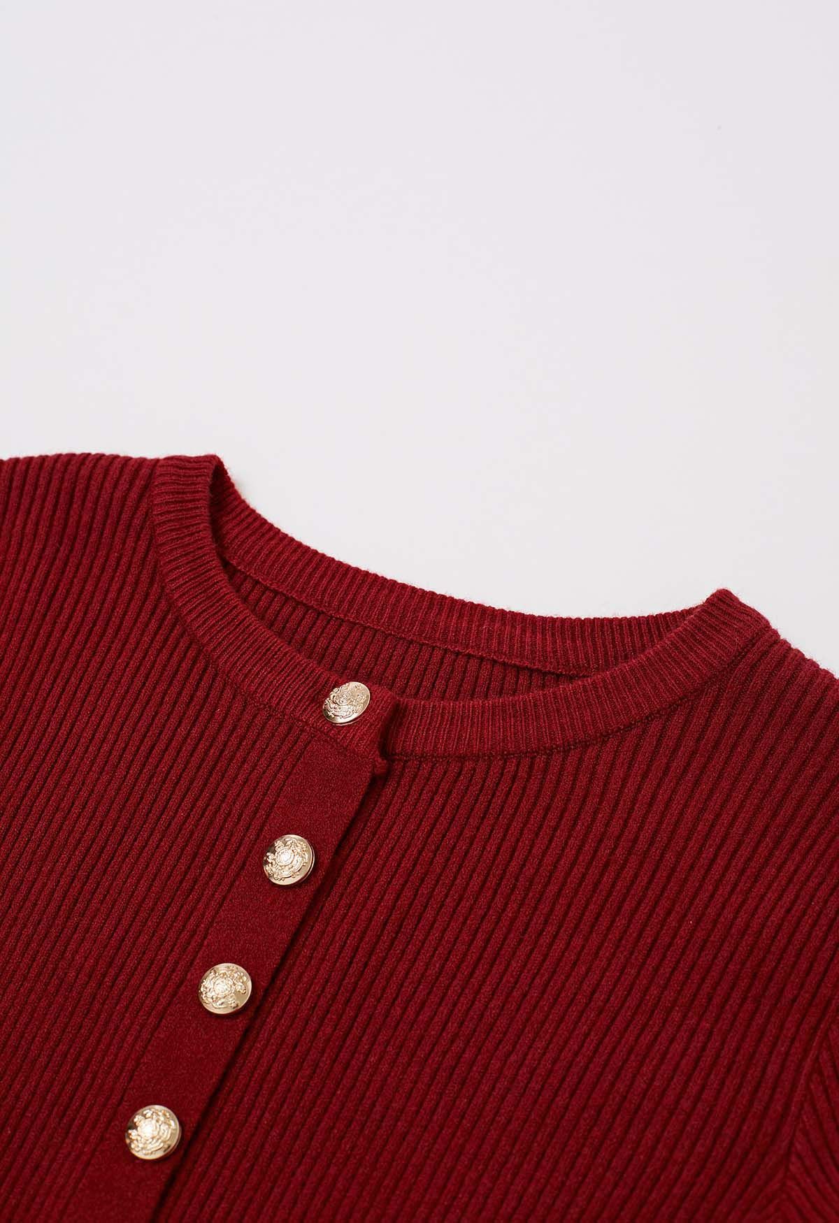 Cardigan boutonné en maille côtelée Chic Sense en rouge