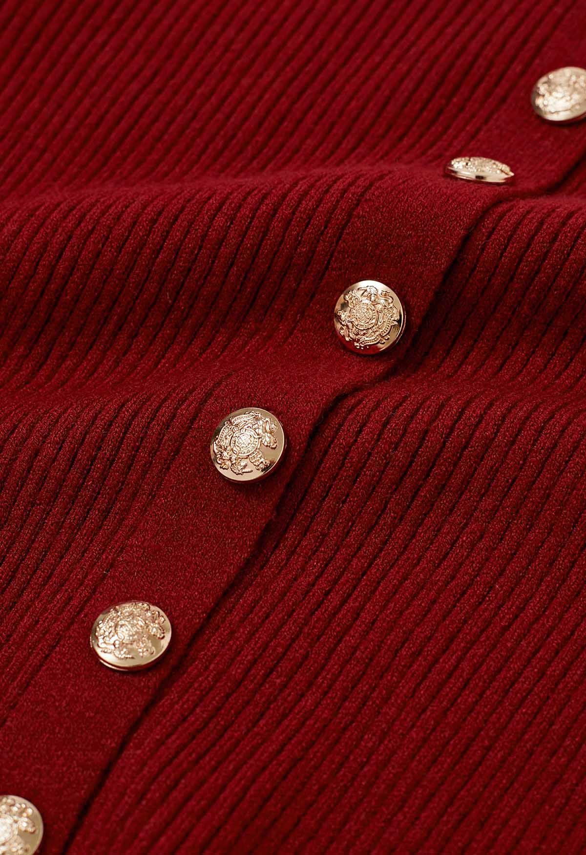 Cardigan boutonné en maille côtelée Chic Sense en rouge