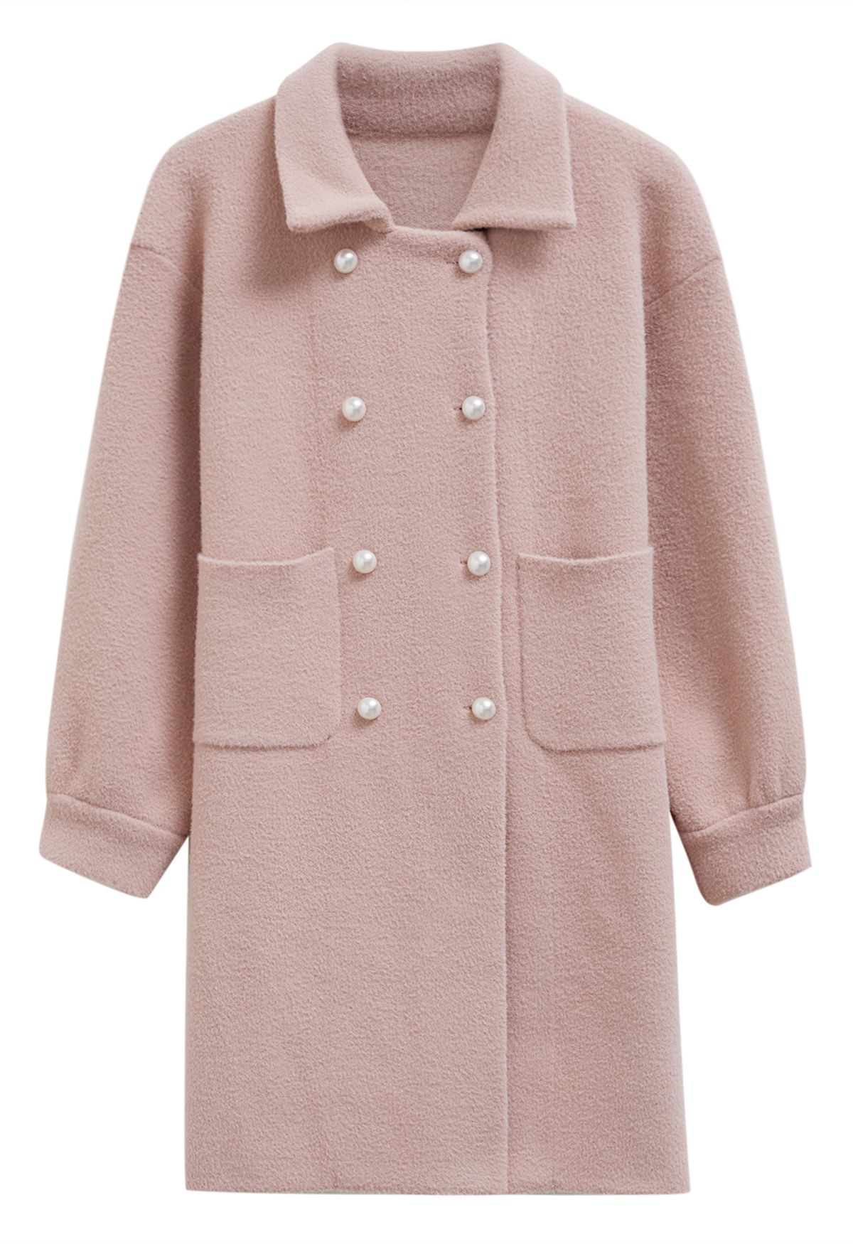 Manteau en tricot croisé Pearl en rose poudré