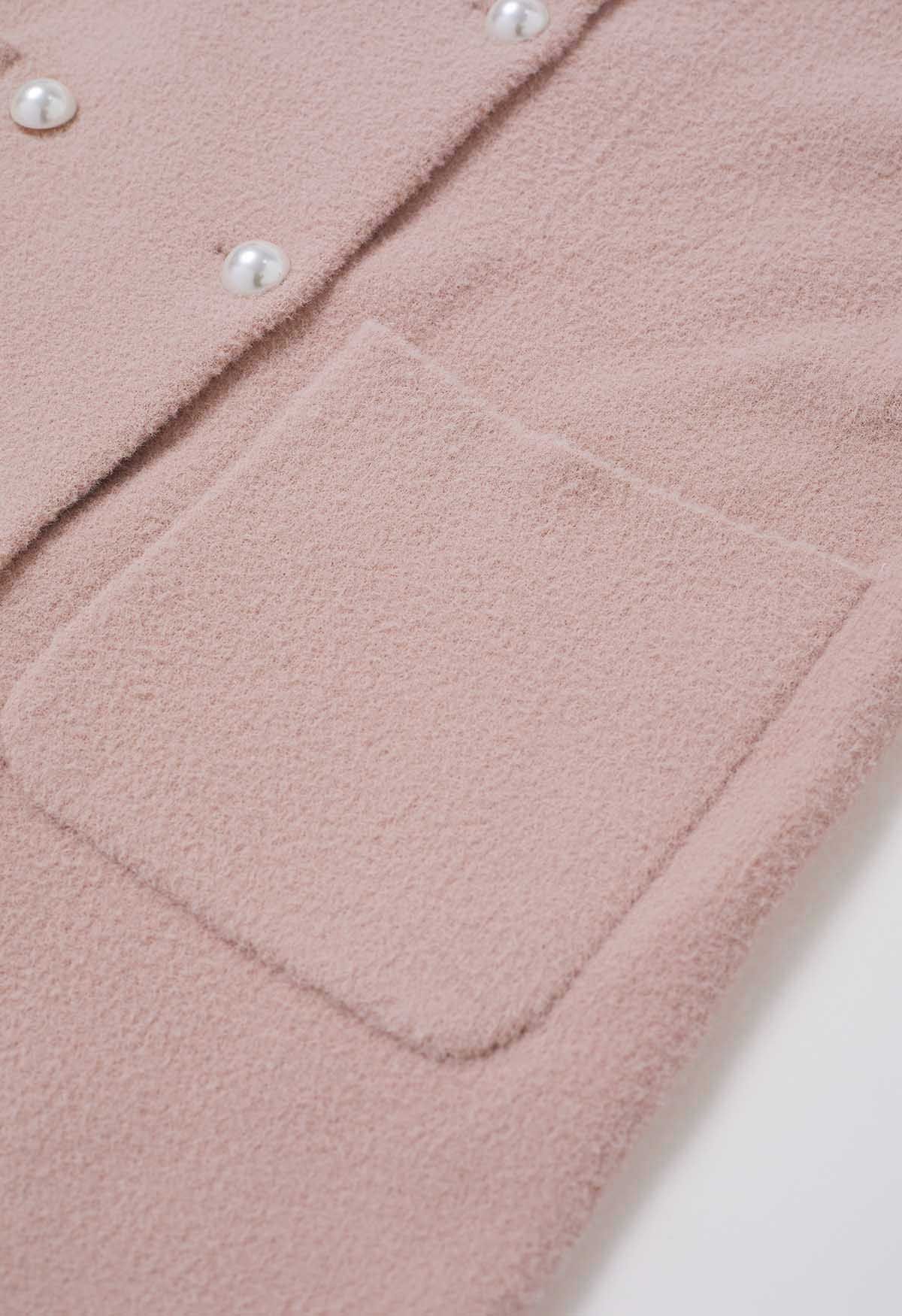 Manteau en tricot croisé Pearl en rose poudré