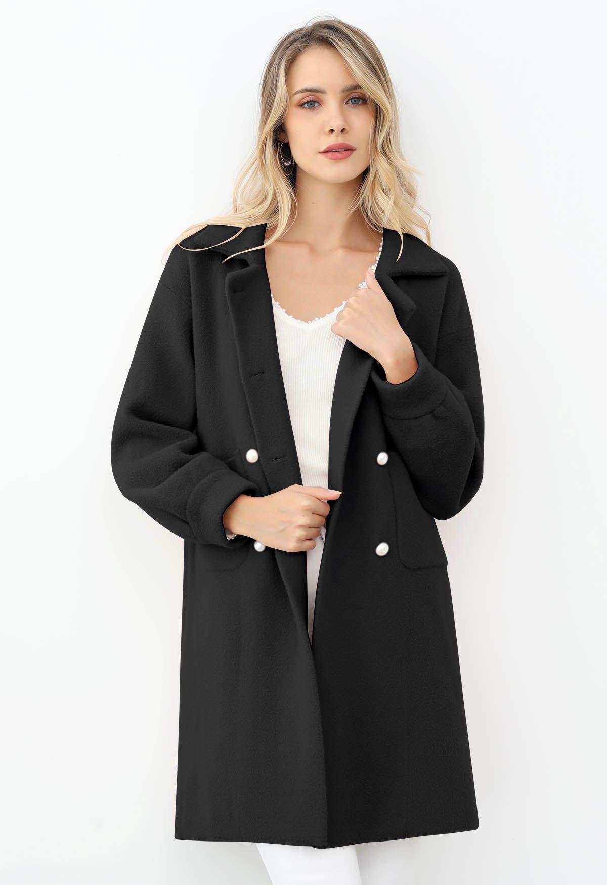 Manteau en tricot croisé Pearl en noir