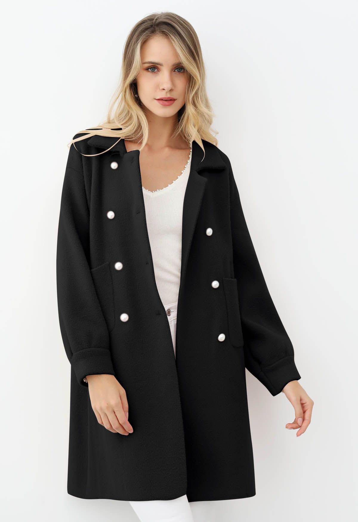 Manteau en tricot croisé Pearl en noir