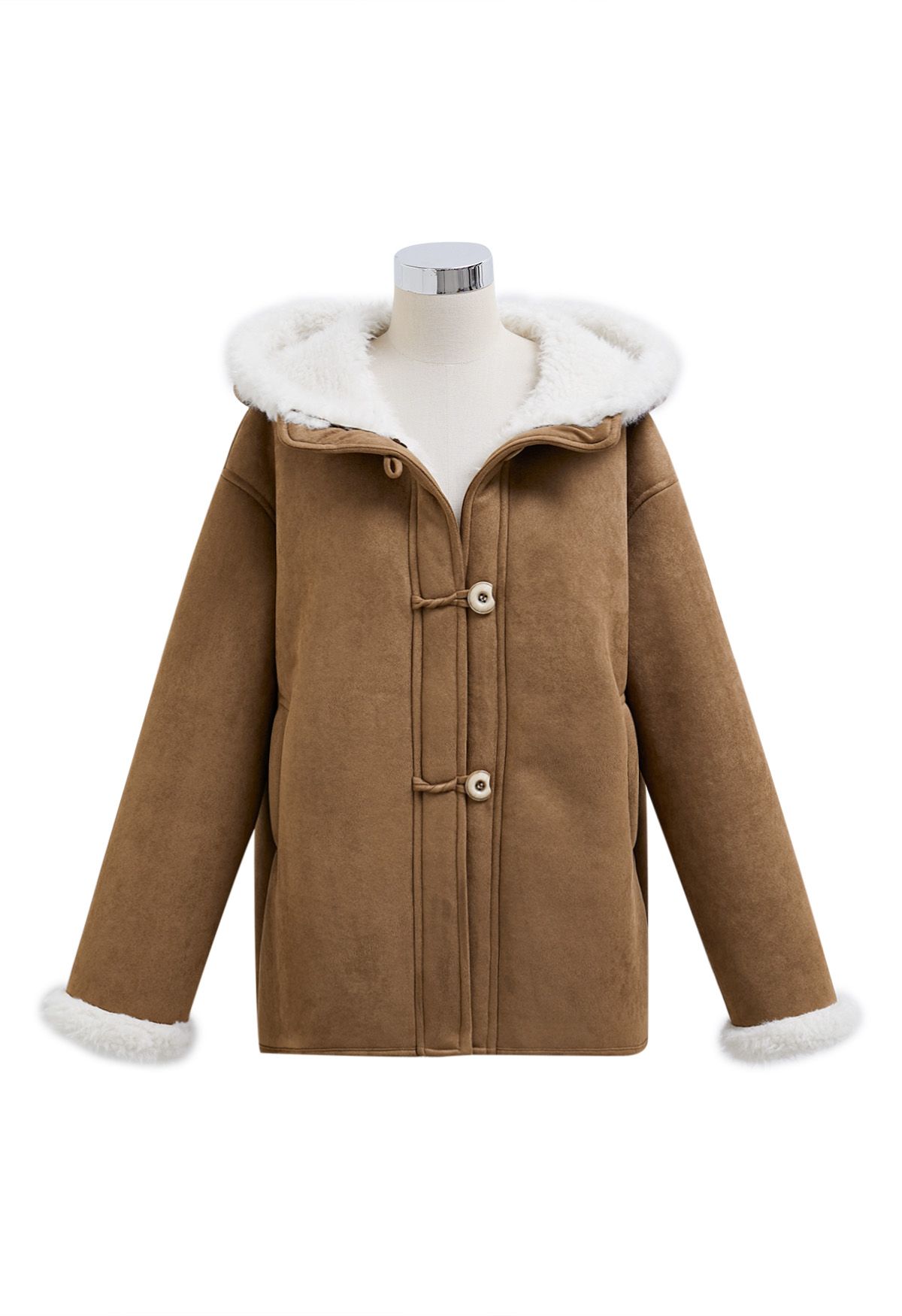 Manteau à capuche en faux daim et fourrure avec gants