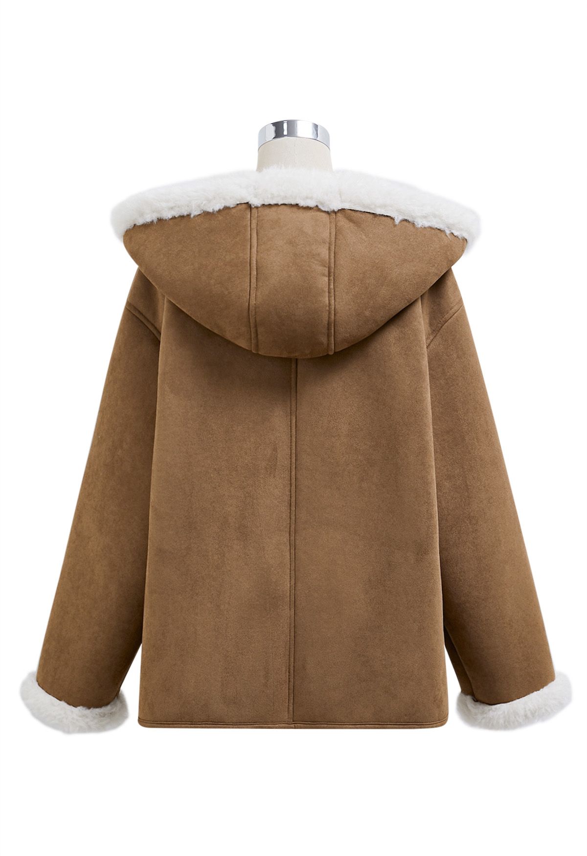 Manteau à capuche en faux daim et fourrure avec gants