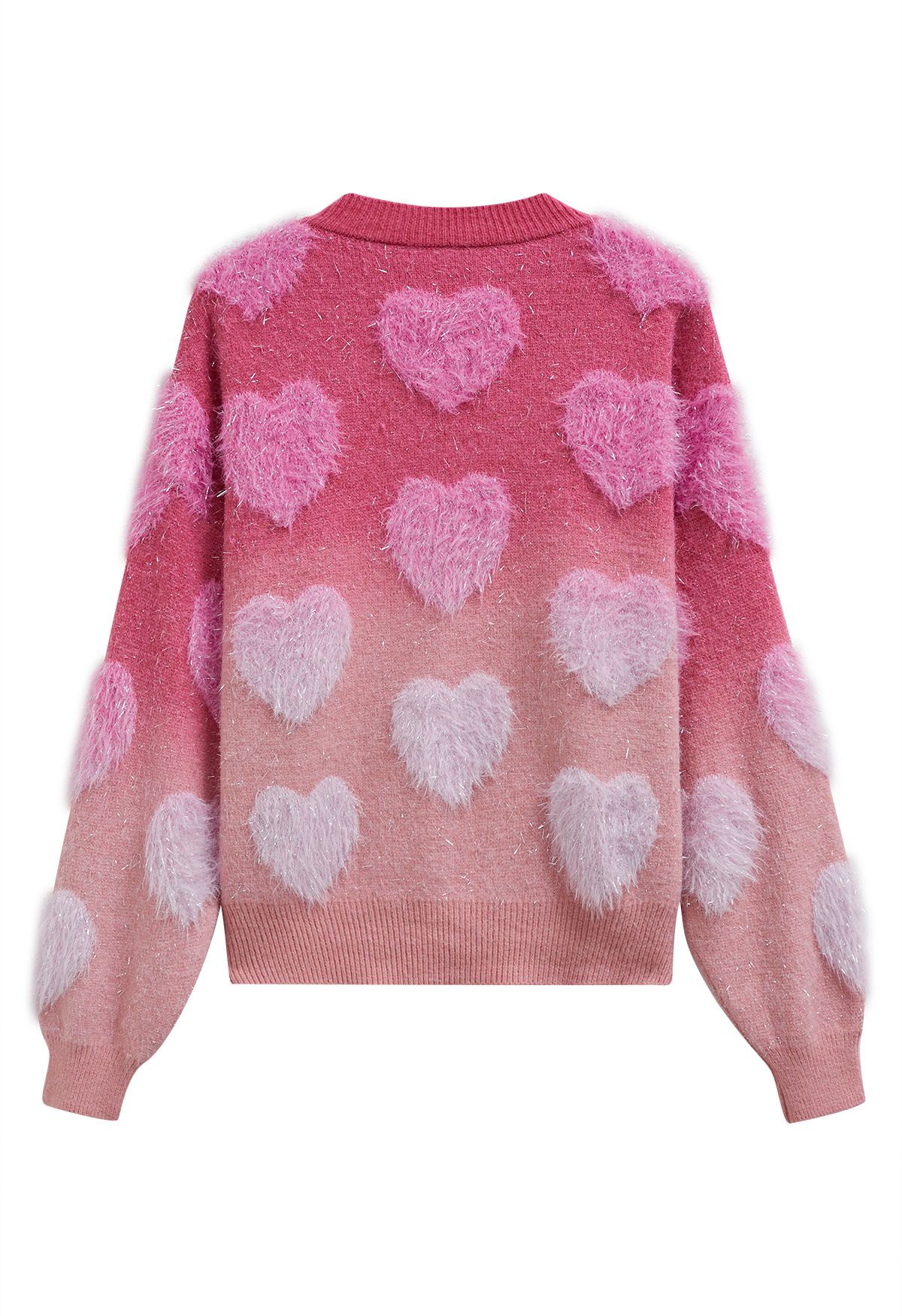 Pull en tricot à franges et cœur flou ombré en rose