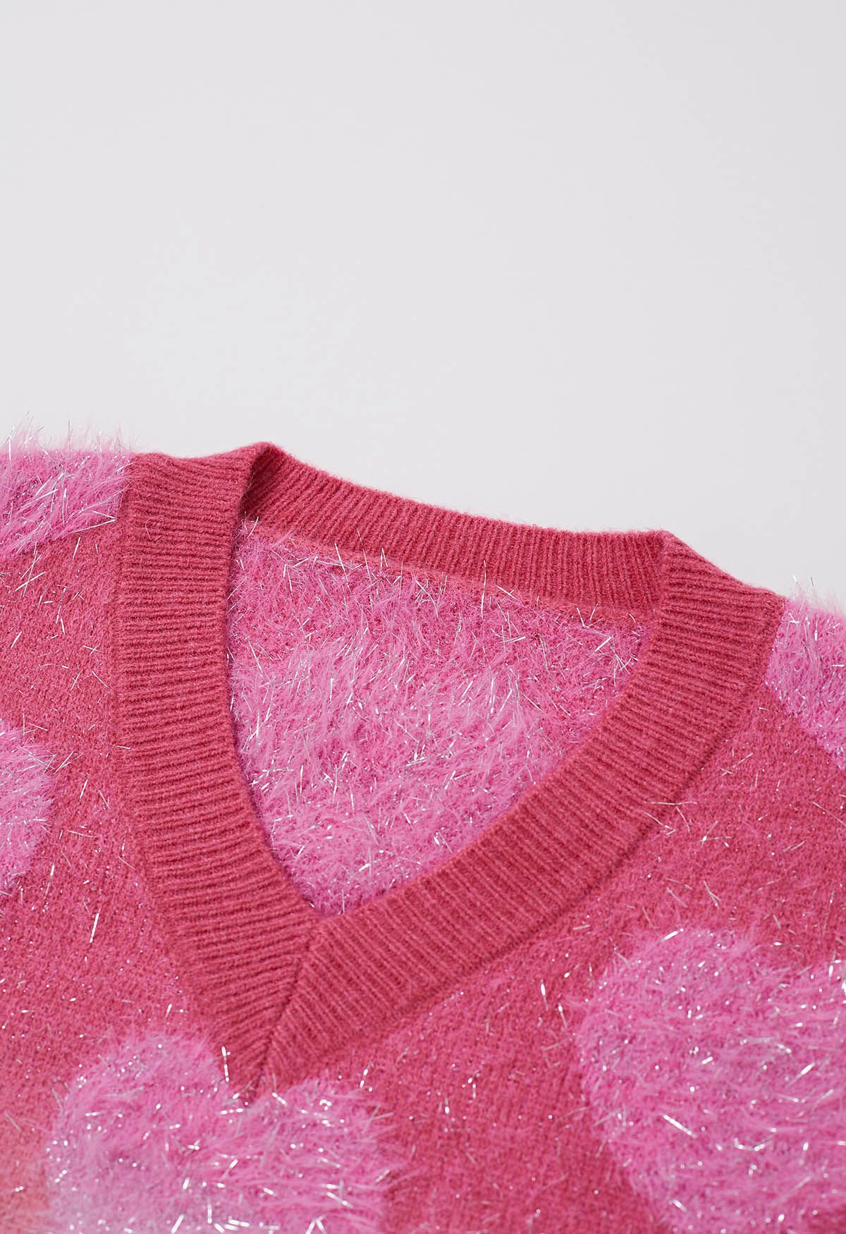 Pull en tricot à franges et cœur flou ombré en rose