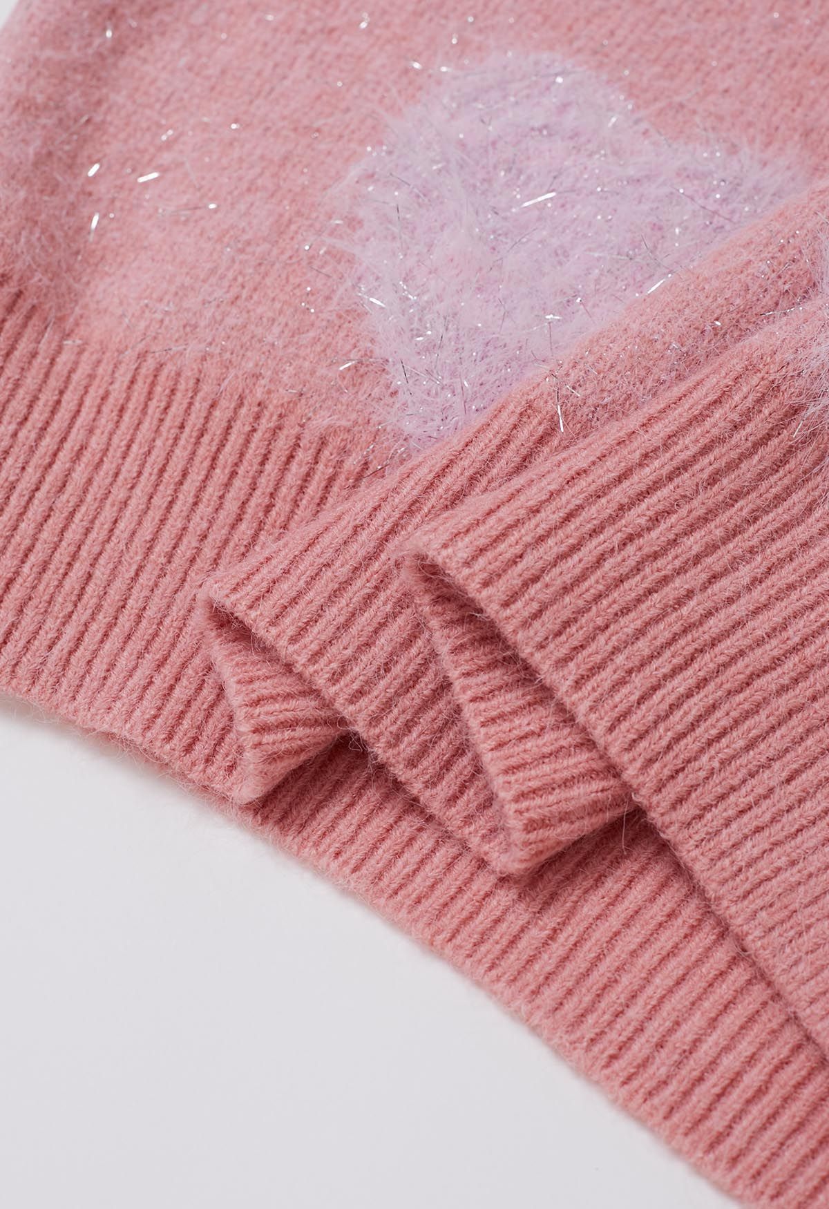 Pull en tricot à franges et cœur flou ombré en rose