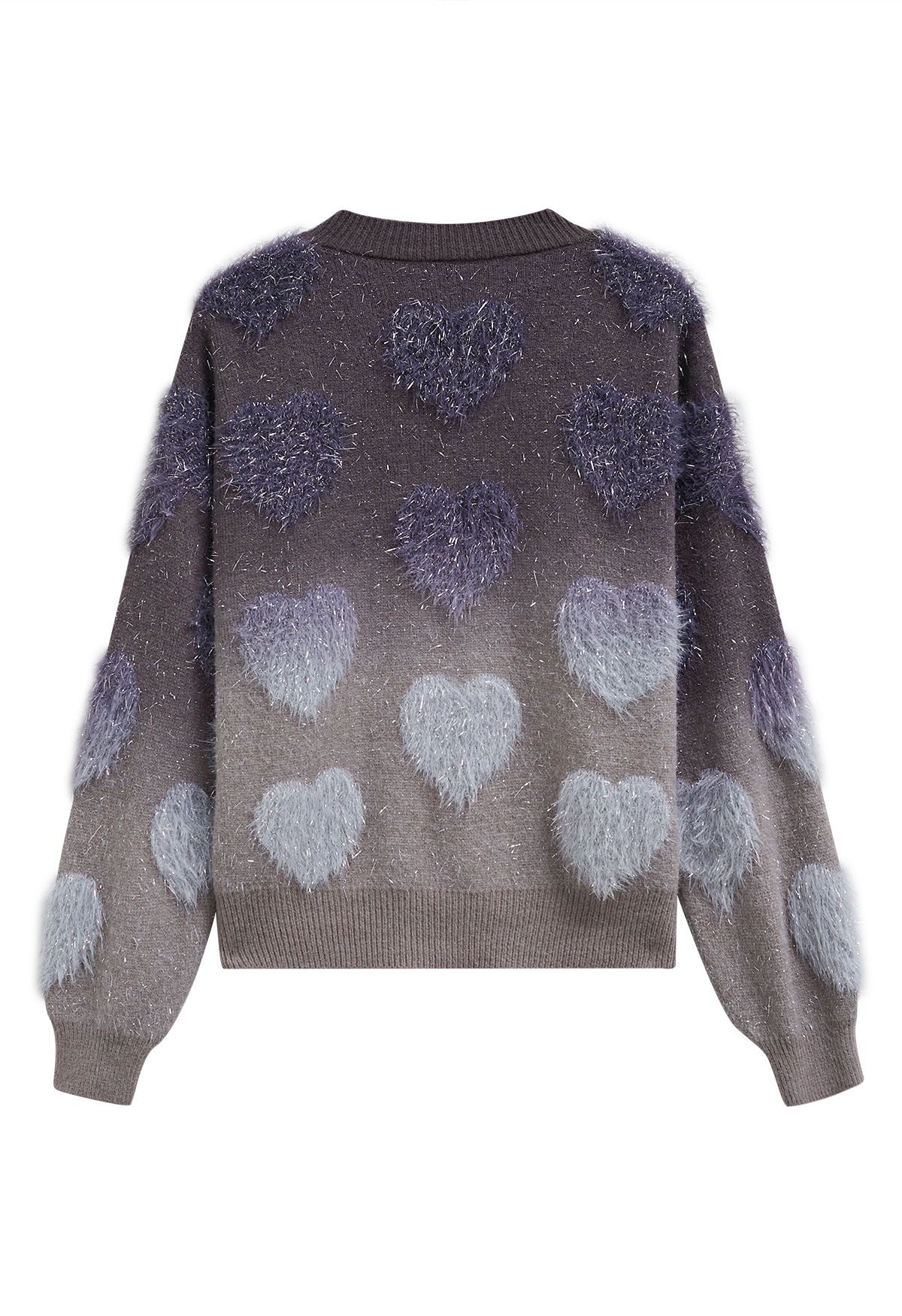 Pull en tricot à franges et cœurs flous ombrés en fumée