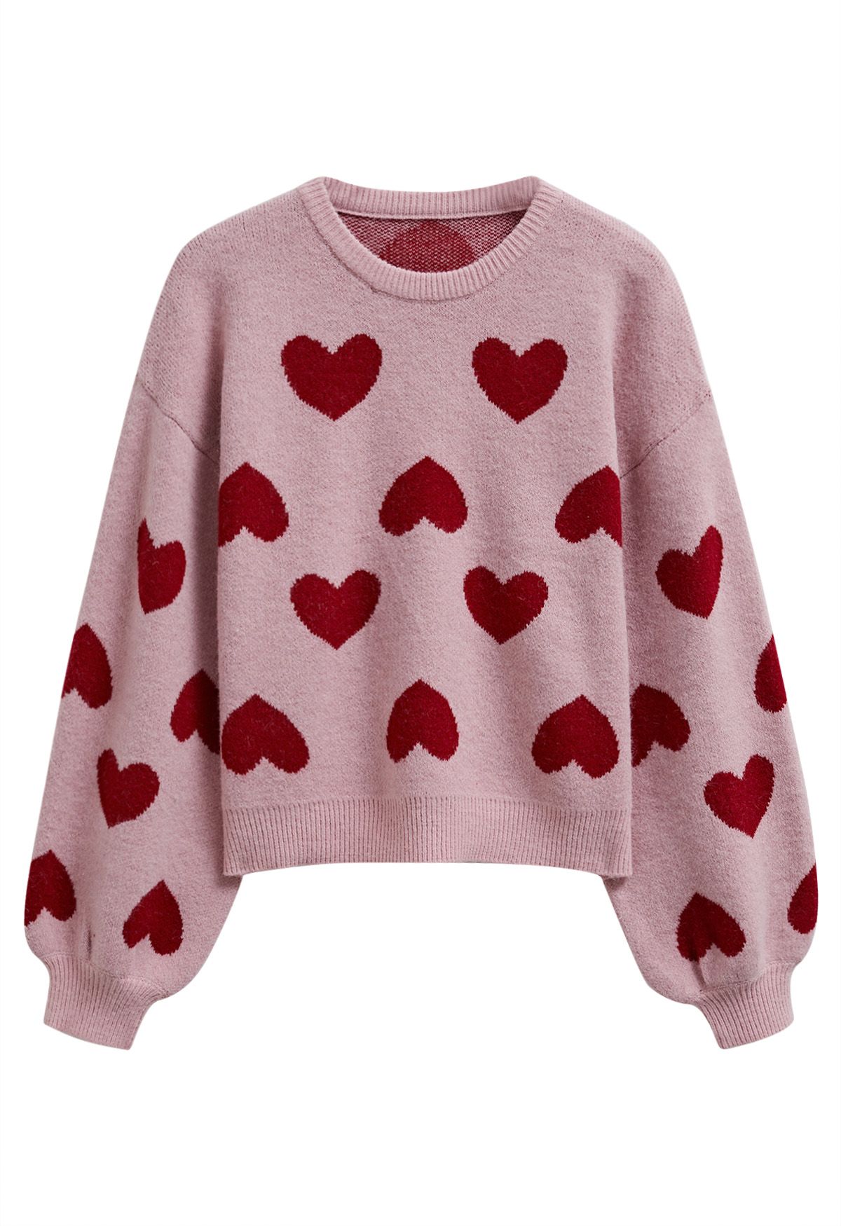 Pull en tricot à manches bouffantes Cherished Heart en rose poudré