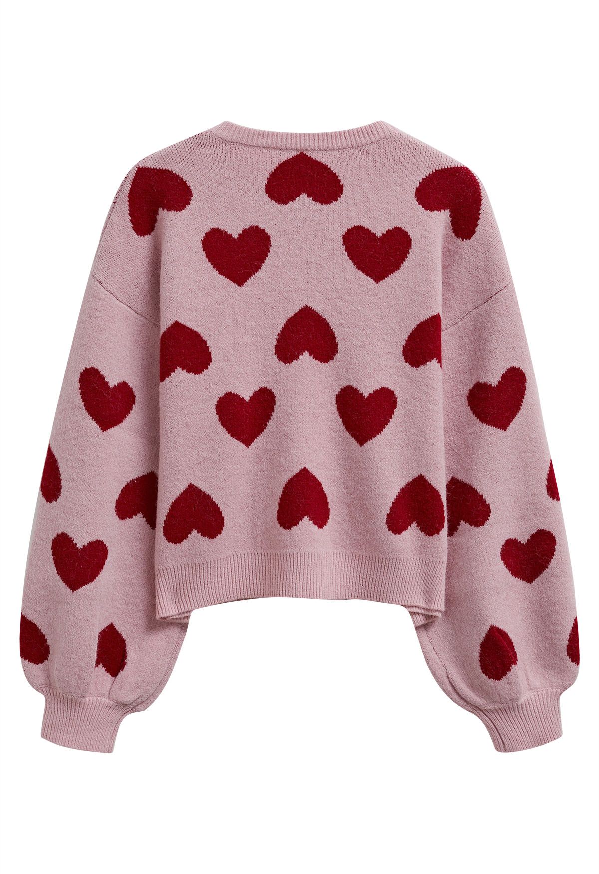 Pull en tricot à manches bouffantes Cherished Heart en rose poudré