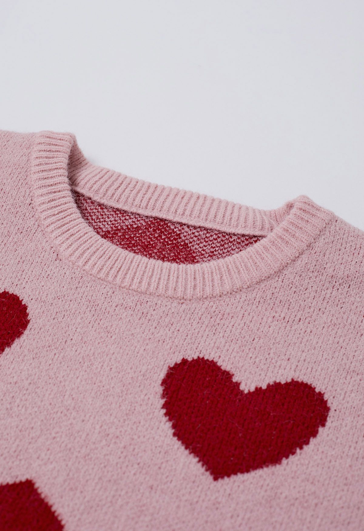 Pull en tricot à manches bouffantes Cherished Heart en rose poudré