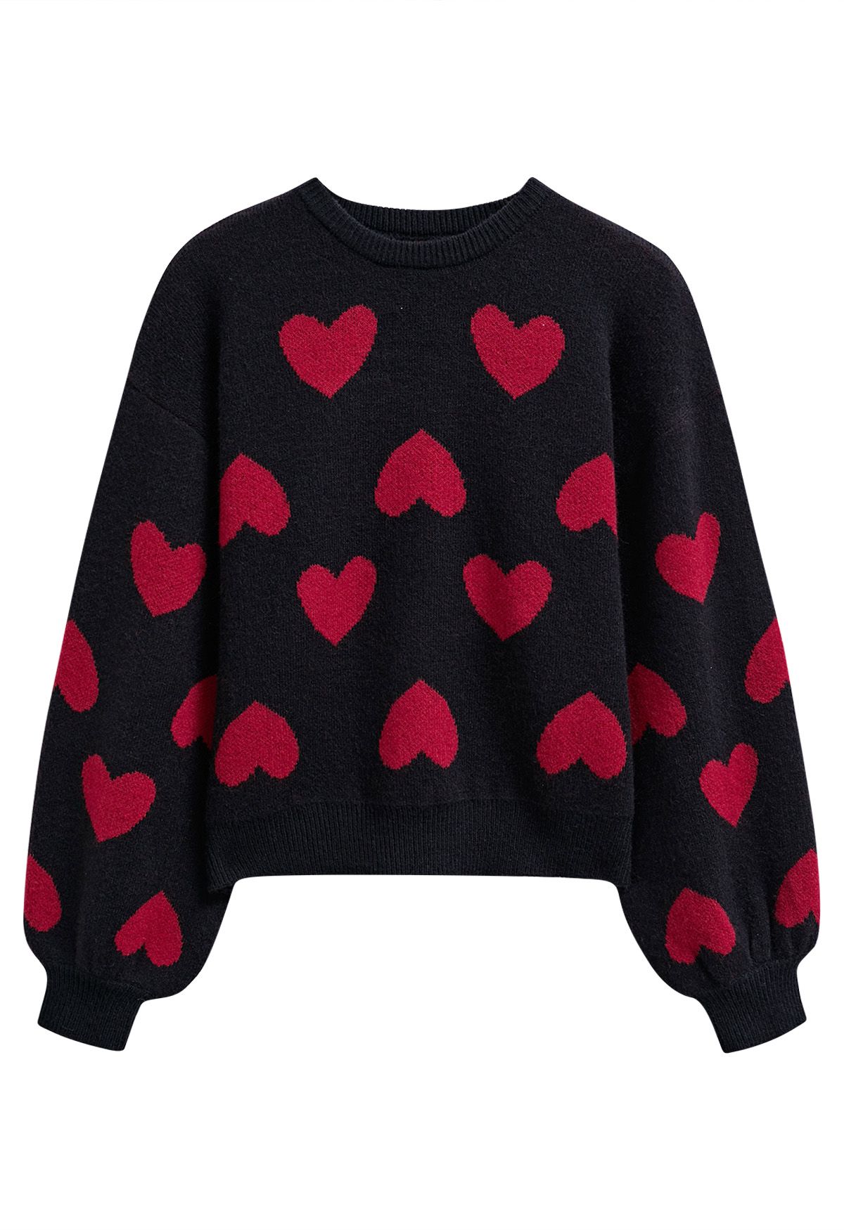 Pull en tricot à manches bouffantes Cherished Heart en noir