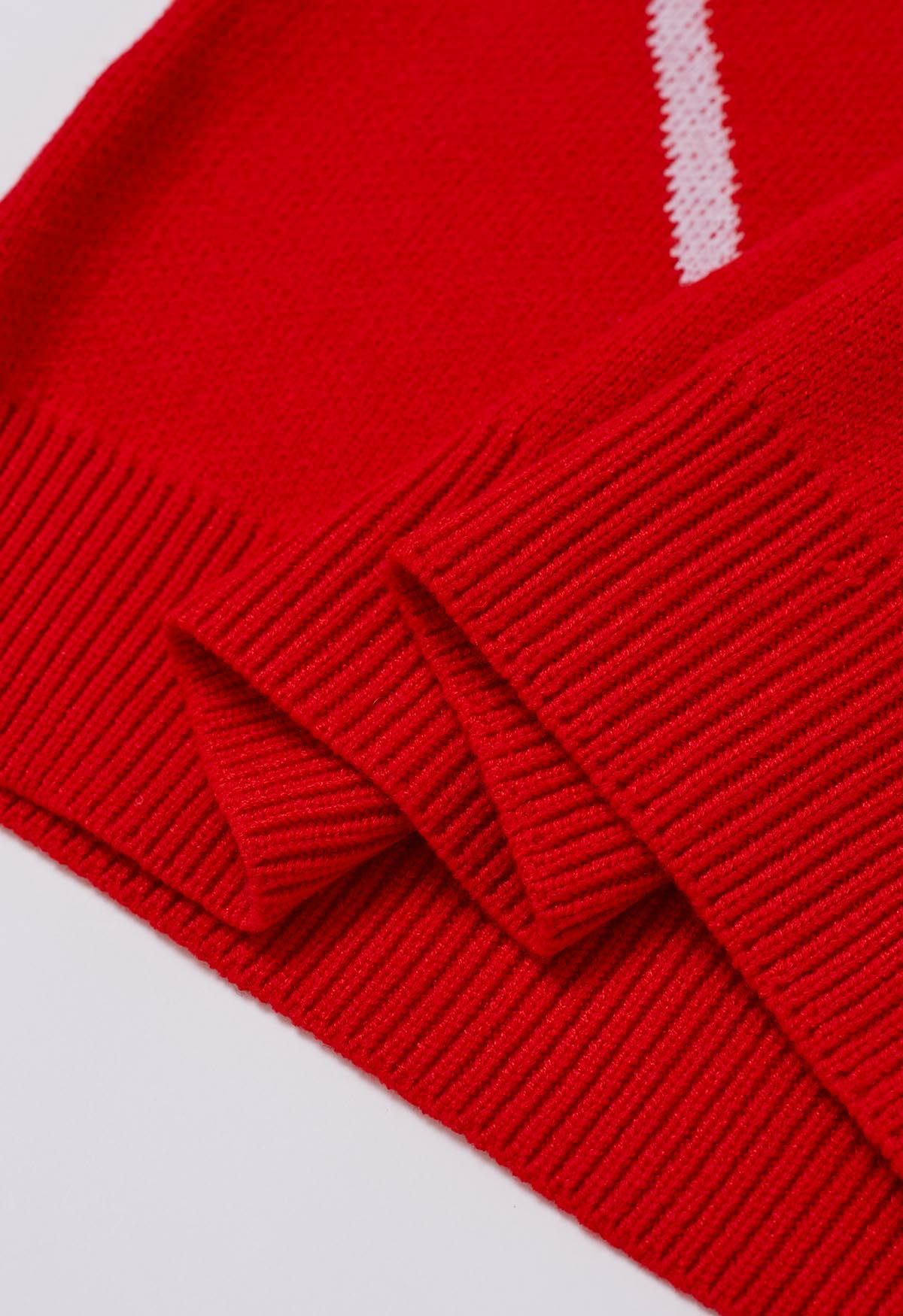 Pull ras du cou en tricot à motif de cœurs rouges