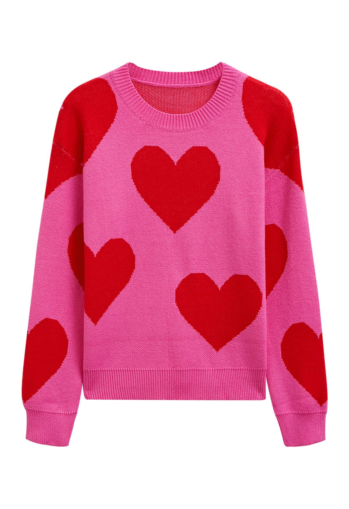 Pull ras du cou en tricot Soulful Heart en rose vif