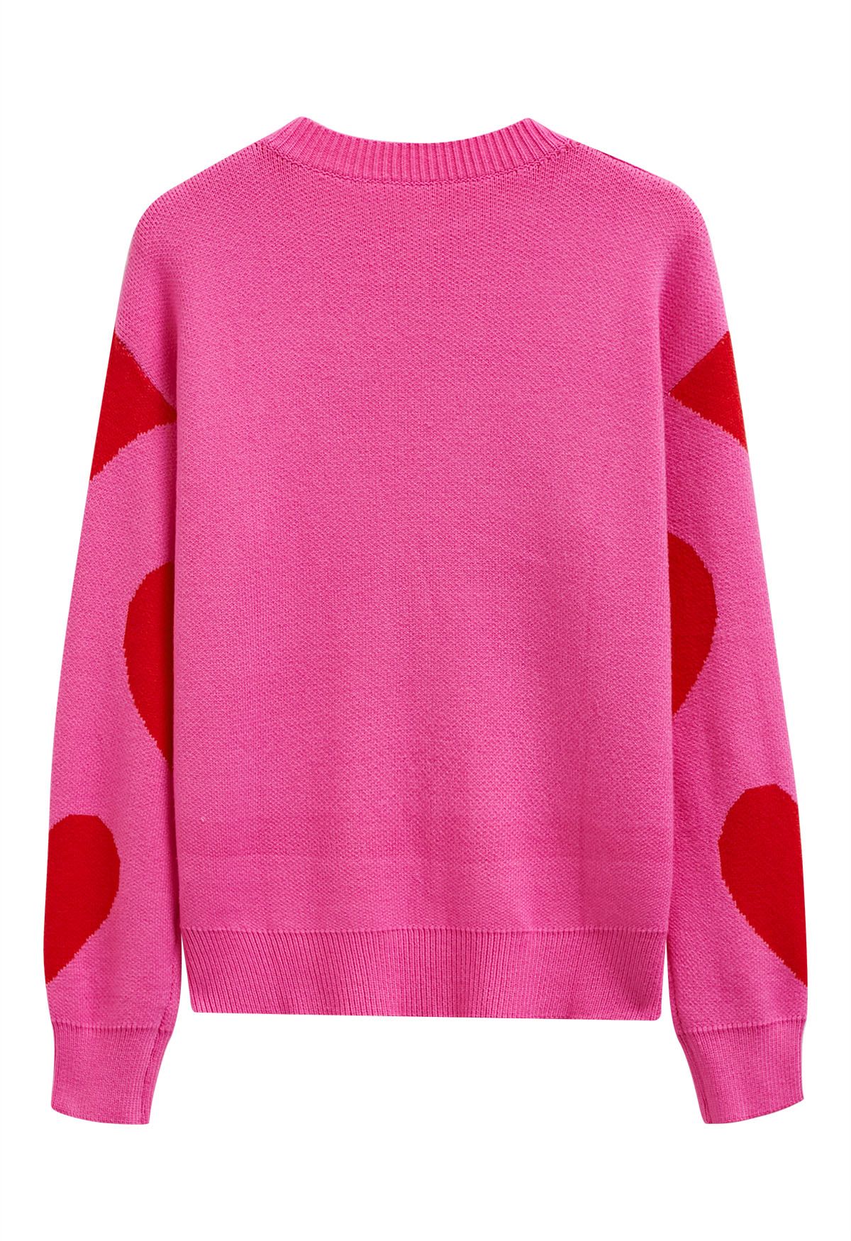 Pull ras du cou en tricot Soulful Heart en rose vif