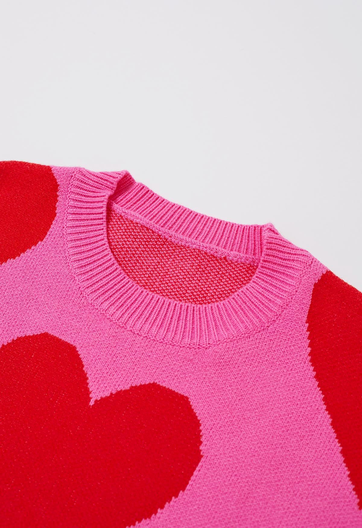 Pull ras du cou en tricot Soulful Heart en rose vif