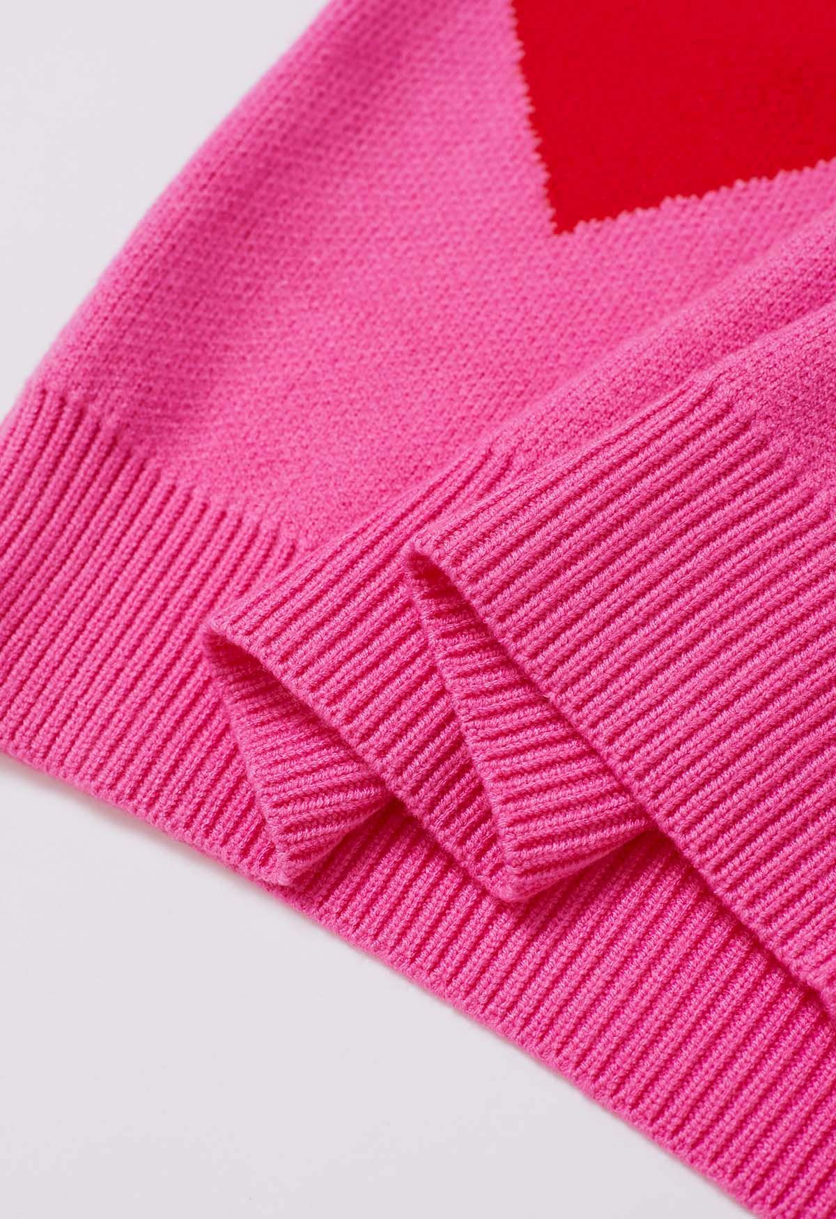 Pull ras du cou en tricot Soulful Heart en rose vif