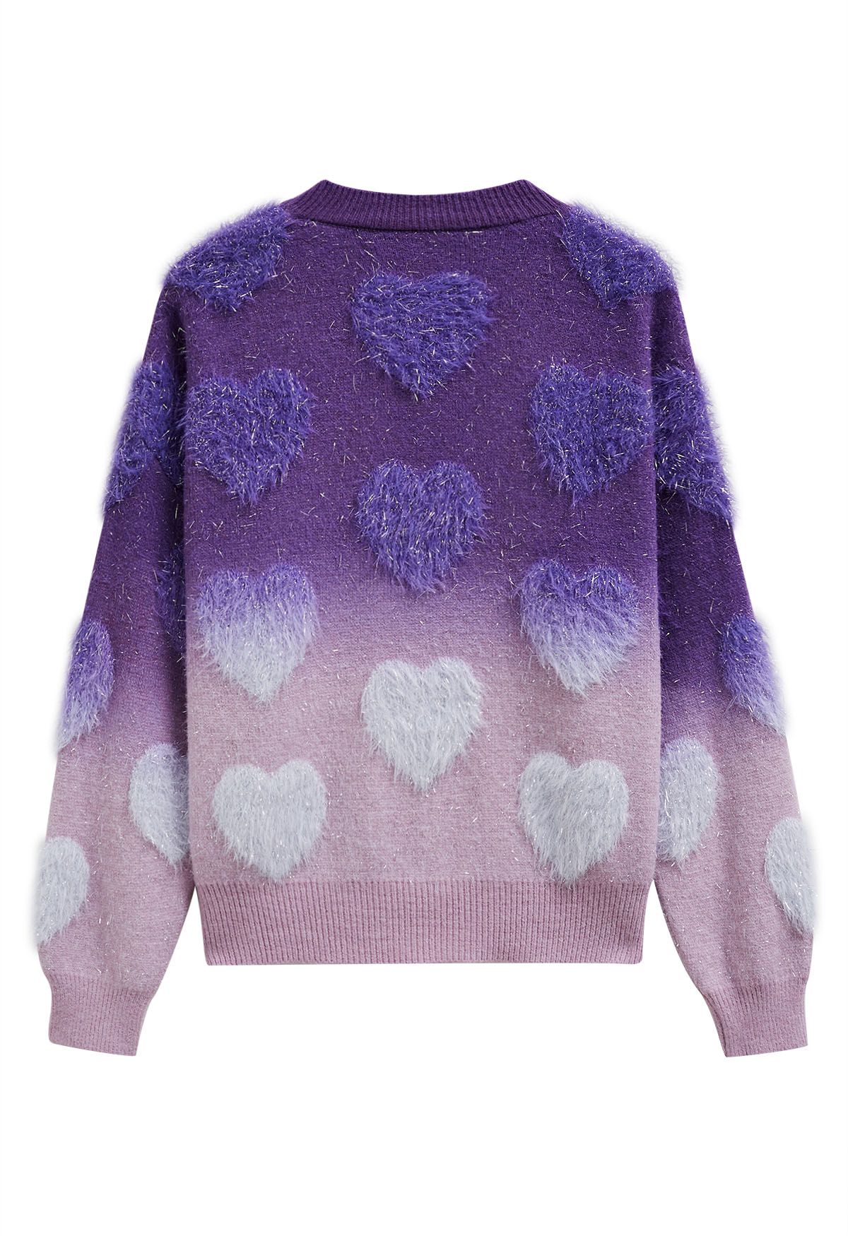 Pull en tricot à franges et cœur flou ombré en violet