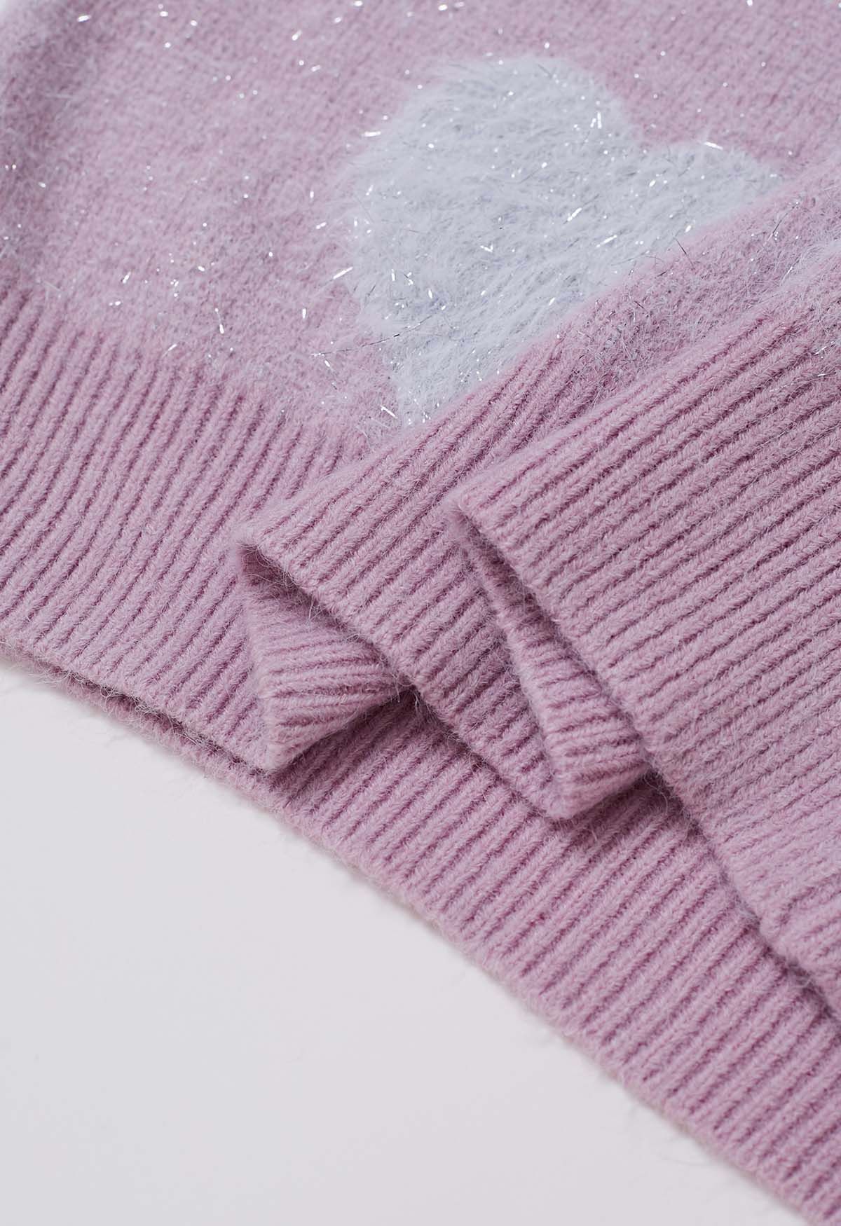 Pull en tricot à franges et cœur flou ombré en violet