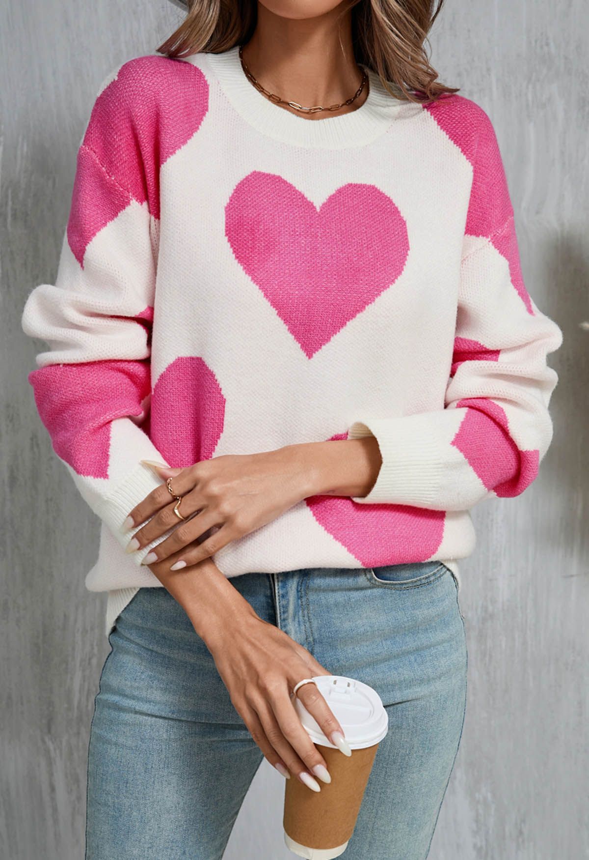 Pull ras du cou en tricot Soulful Heart en blanc