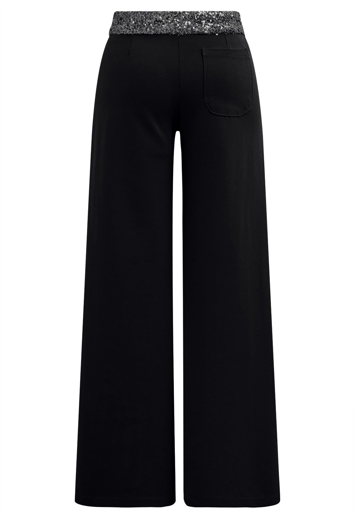 Pantalon coupe droite à taille accentuée de sequins en noir