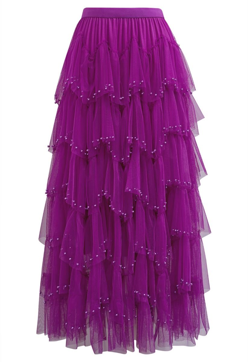 Jupe longue éthérée en tulle perlé violet