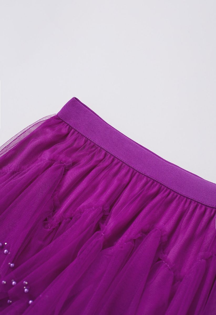 Jupe longue éthérée en tulle perlé violet