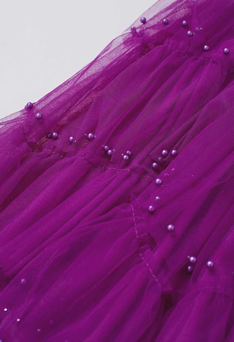 Jupe longue éthérée en tulle perlé violet