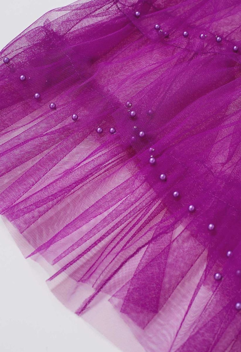 Jupe longue éthérée en tulle perlé violet